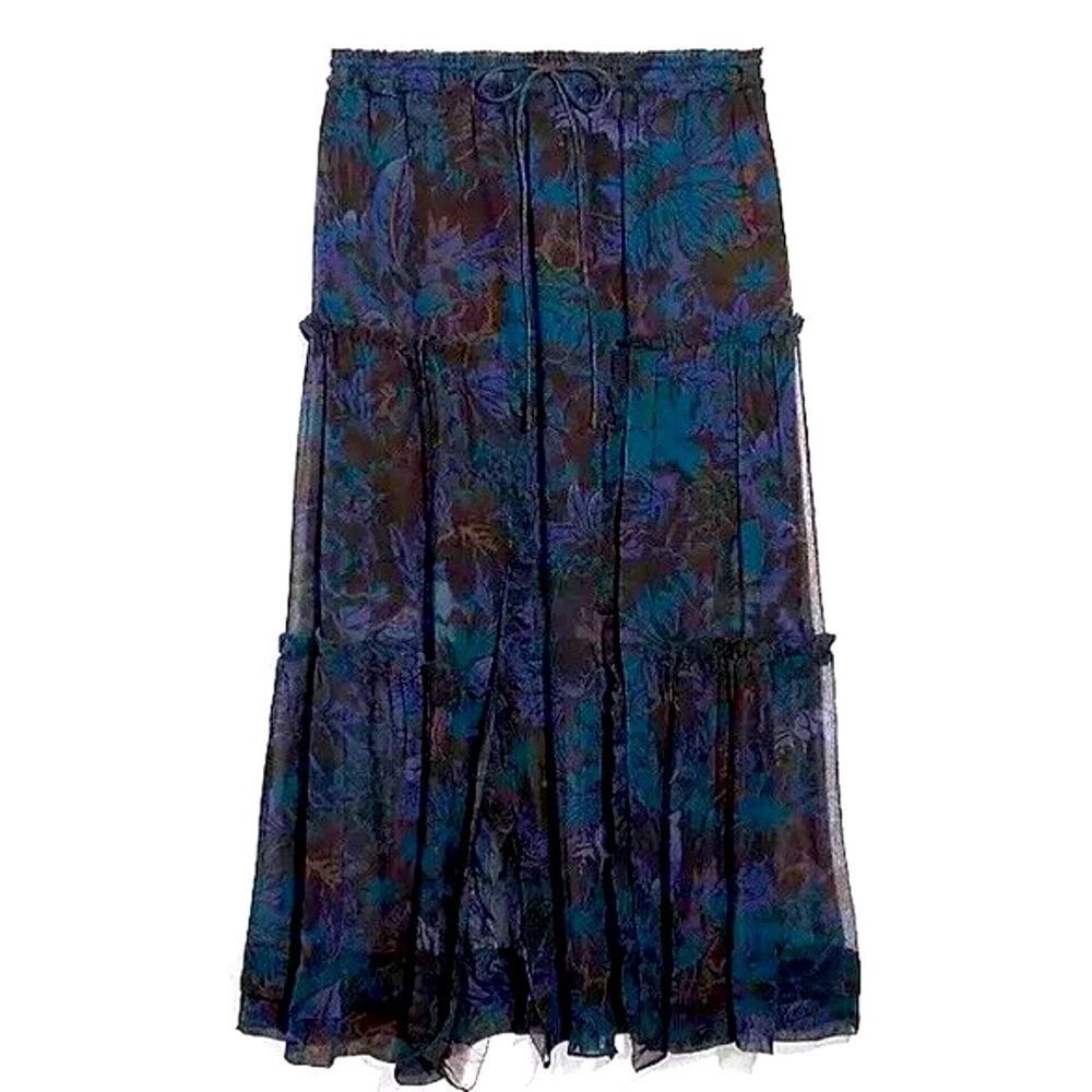 NEW Coach Navy Blue 100% Silk Maxi Skirt with Slits size 2